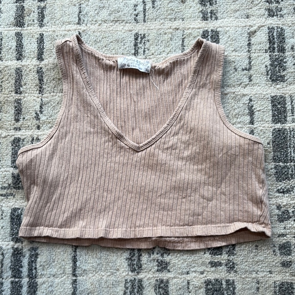 Women's Tan Ribbed Crop Top